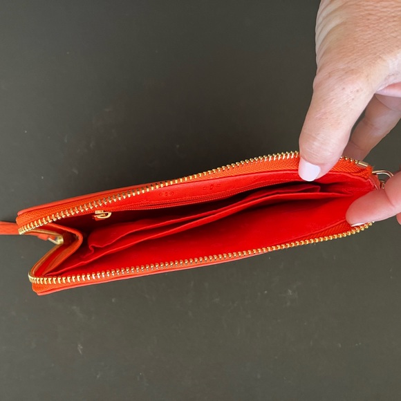 Genuine Leather Britten Large Zip Wristlet Purse Clutch Tory Burch Spiced Orange - Picture 7 of 7